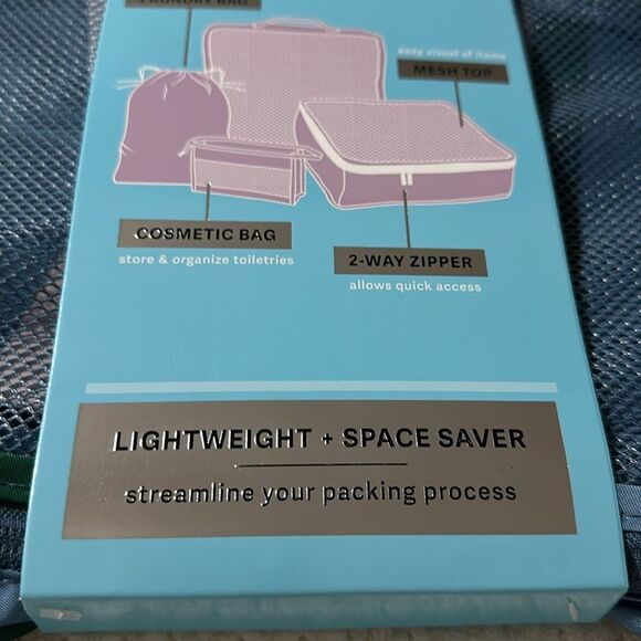 blissโBlue Green Blush Pink Mesh Stripe 4pc Travel Packing Cube Set - Picture 3 of 12